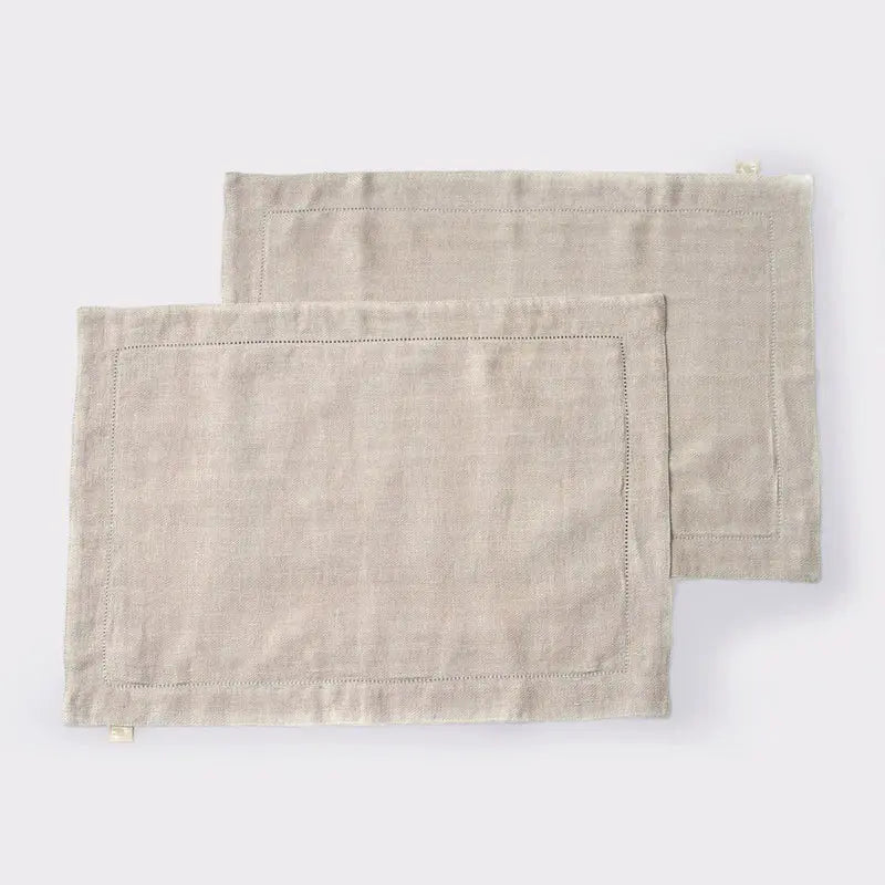 Hemstitch Oatmeal Linen Table Mats-Set of 2 SanctuaryLiving