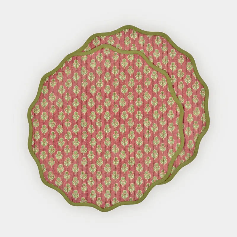 Viola Scallop Carmine Quilted Round Table Mats-Set of 2 SanctuaryLiving
