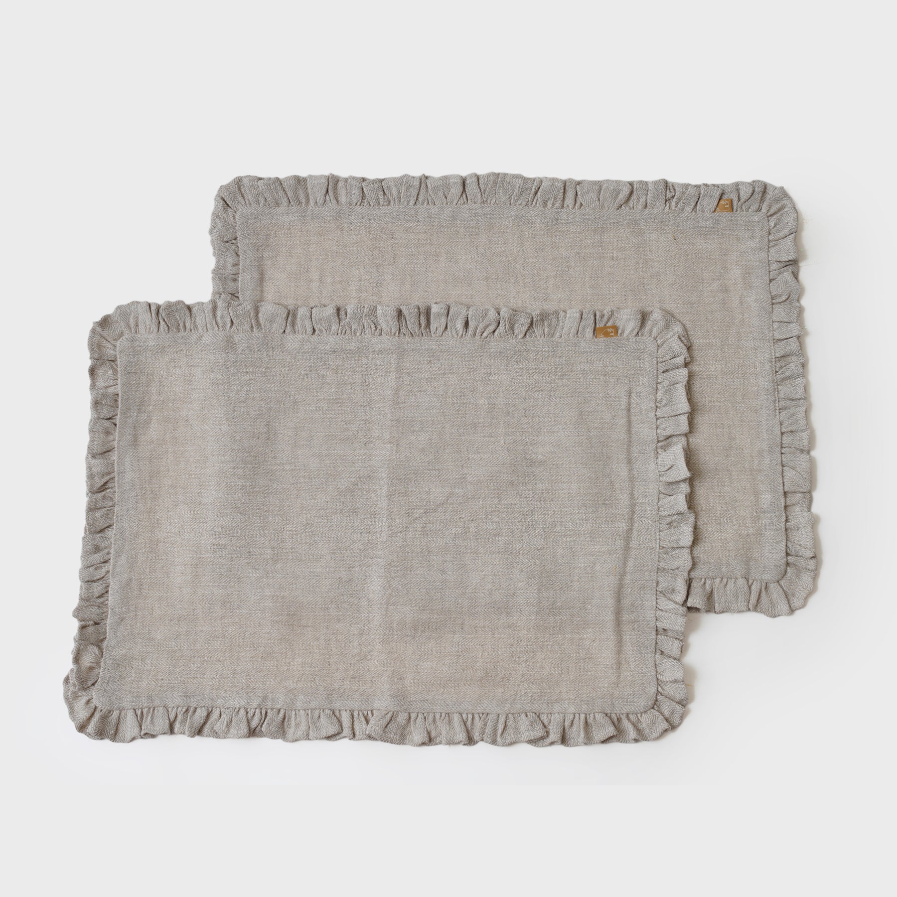 Herringbone Ruffle Oatmeal Table Mats-Set of 2