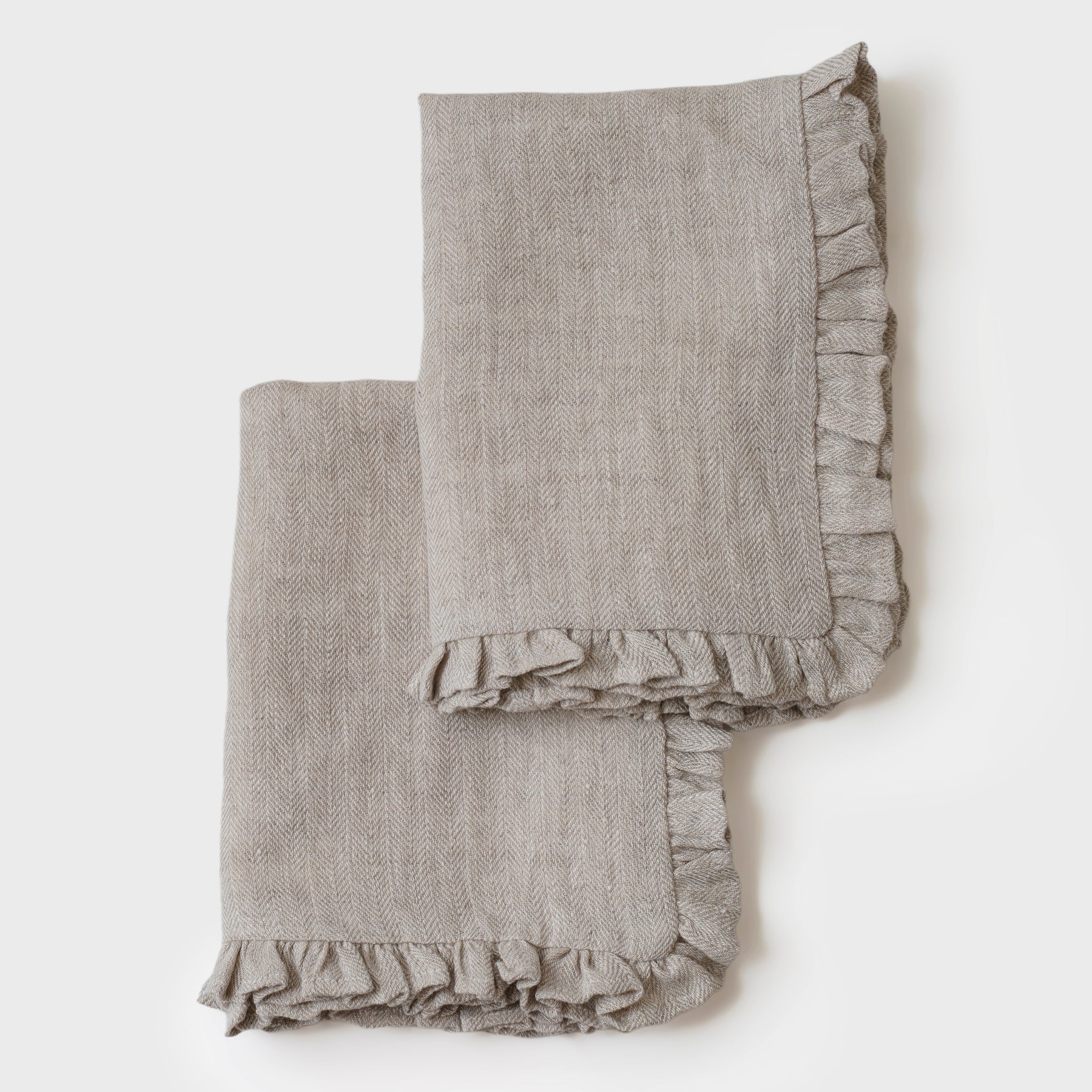 Herringbone Ruffle Oatmeal Table Mats-Set of 2