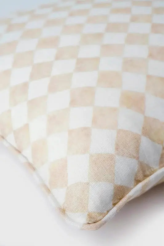 Checker Beige Linen Oblong Cushion Cover SanctuaryLiving