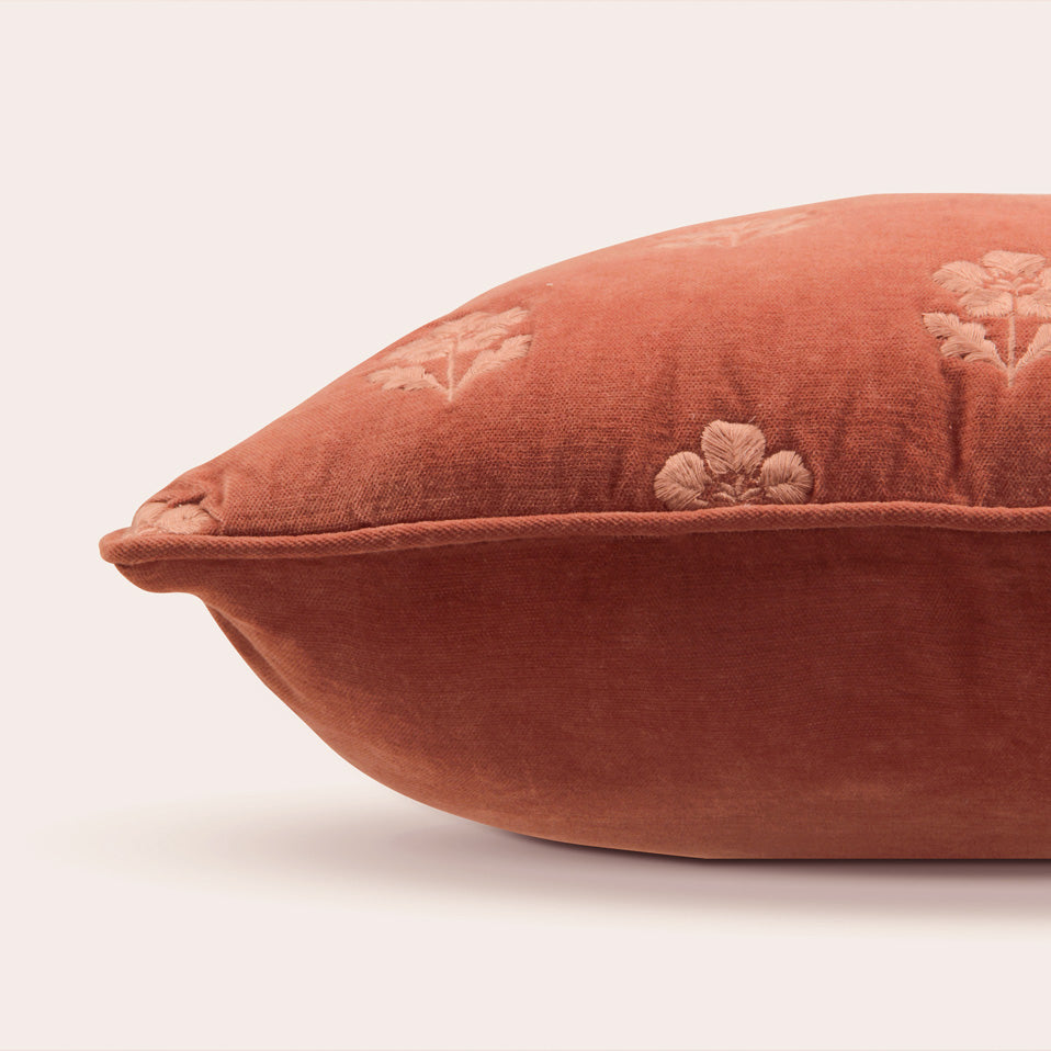 Lucia Carmine Embroidered Velvet Cushion Cover