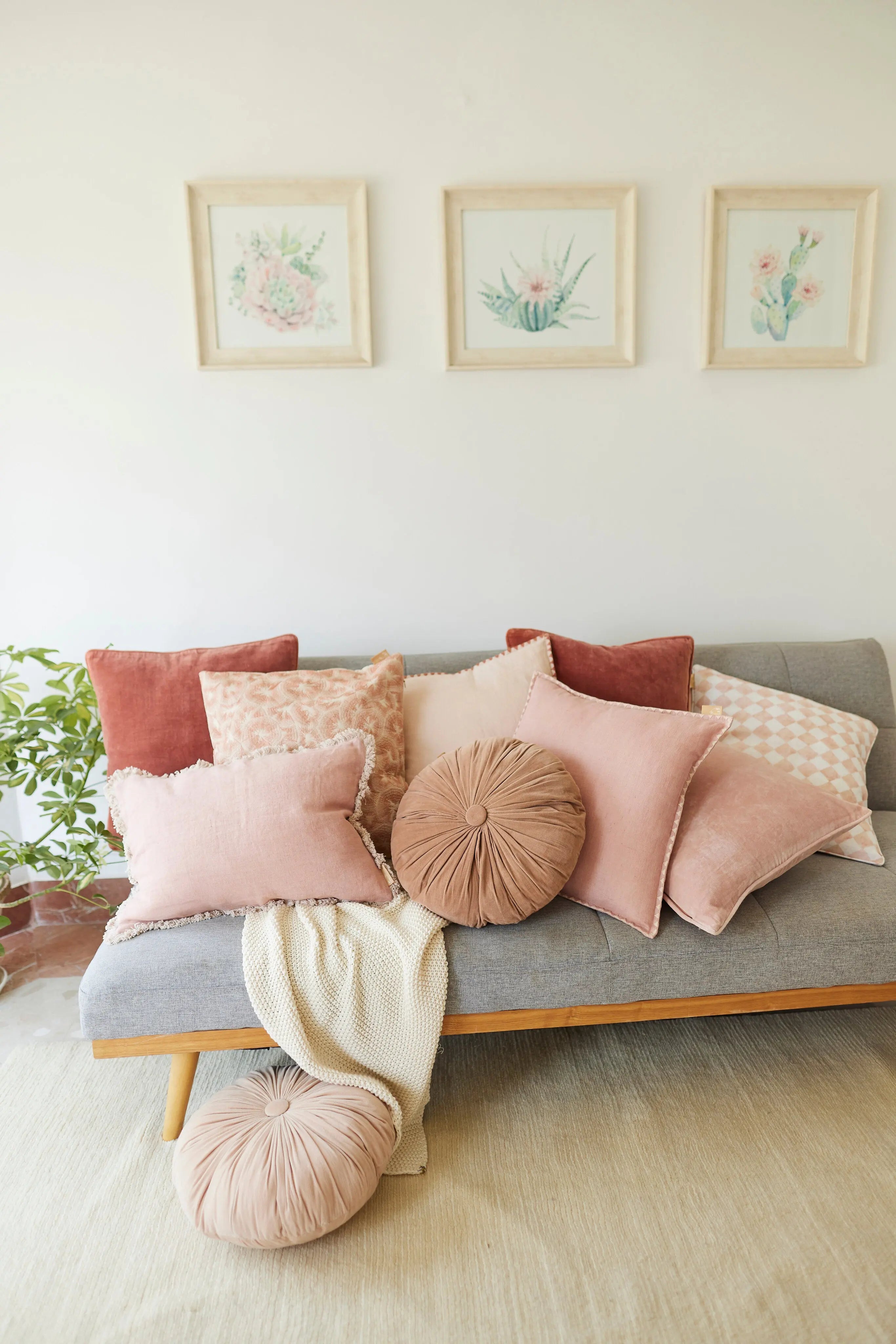 Fringe Rose Oblong Linen Cushion Cover SanctuaryLiving