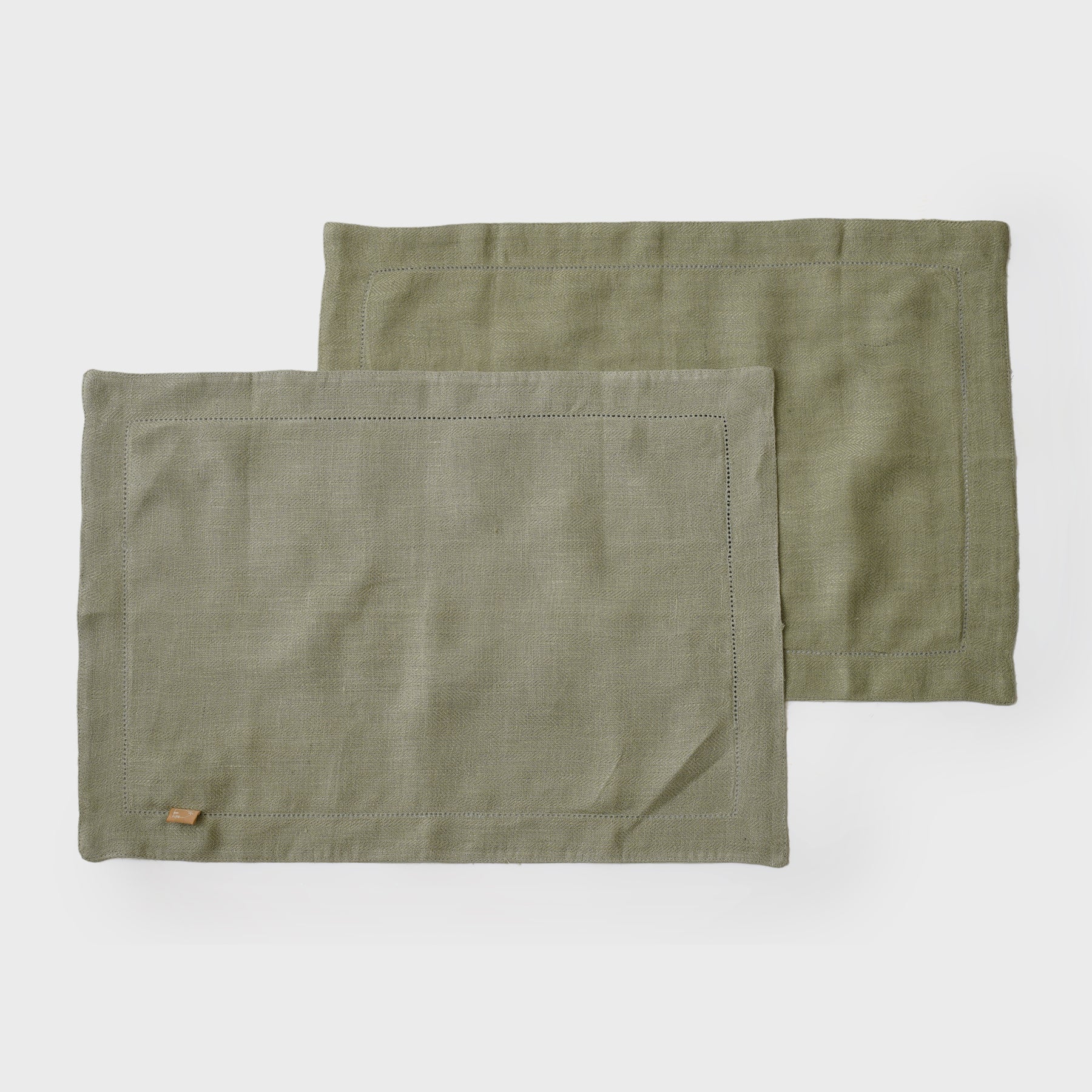 Hemstitch Sage Linen Table Mats-Set of 2