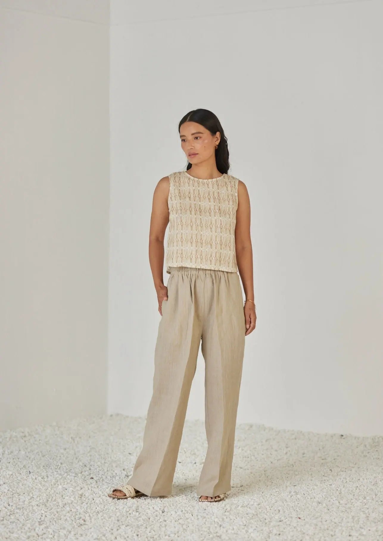 Sakura Mosaic Sand Boatneck Top SanctuaryLiving