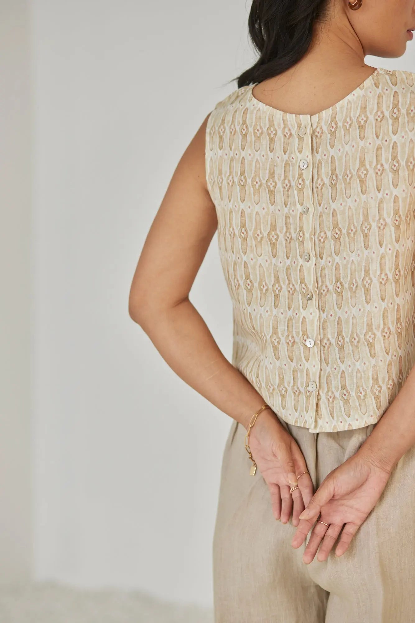 Sakura Mosaic Sand Boatneck Top SanctuaryLiving