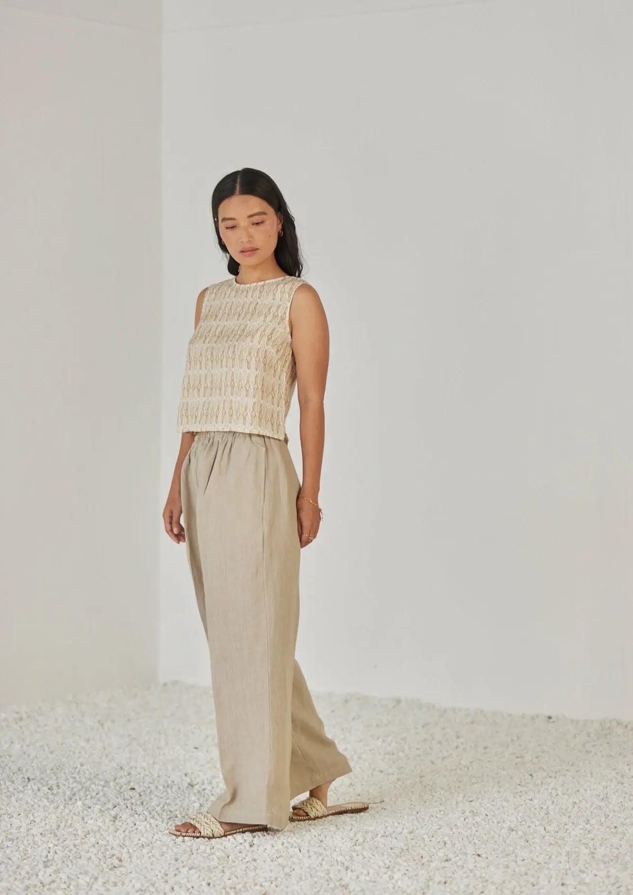 Sakura Mosaic Sand Boatneck Top SanctuaryLiving