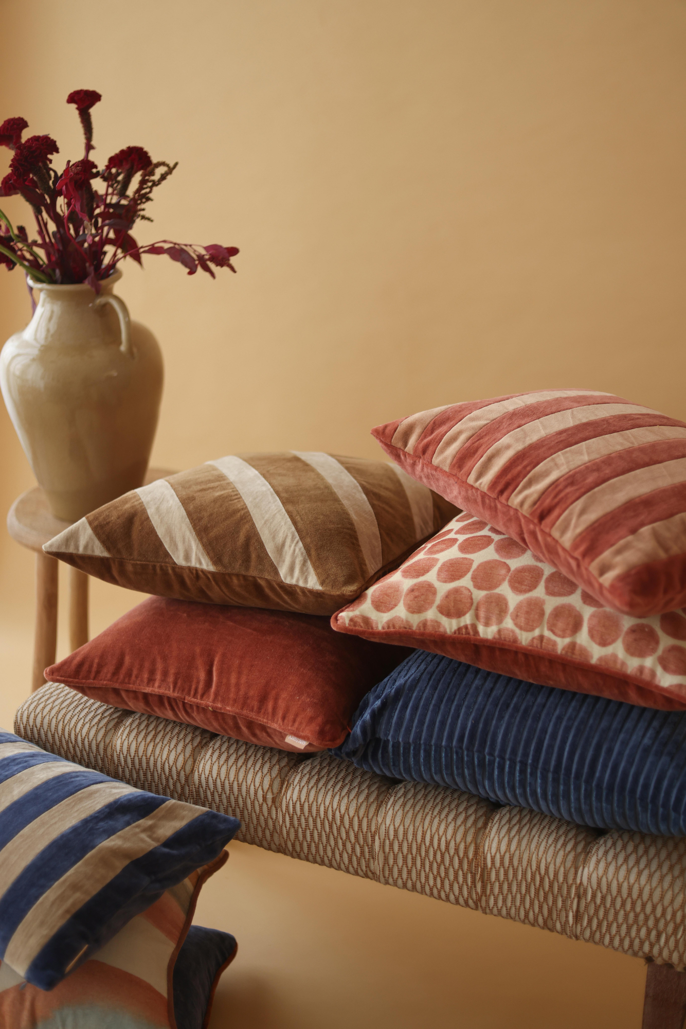 Polka Dot Rhubarb Velvet Cushion Cover