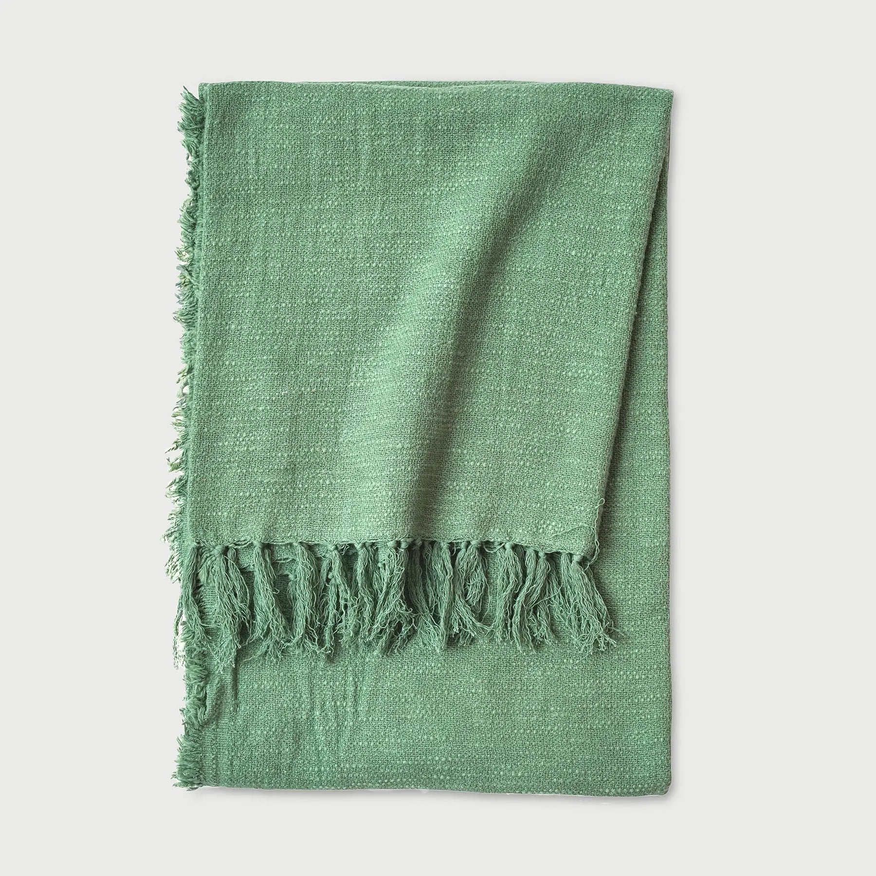 Handloom Cotton Slub Green Throw SanctuaryLiving