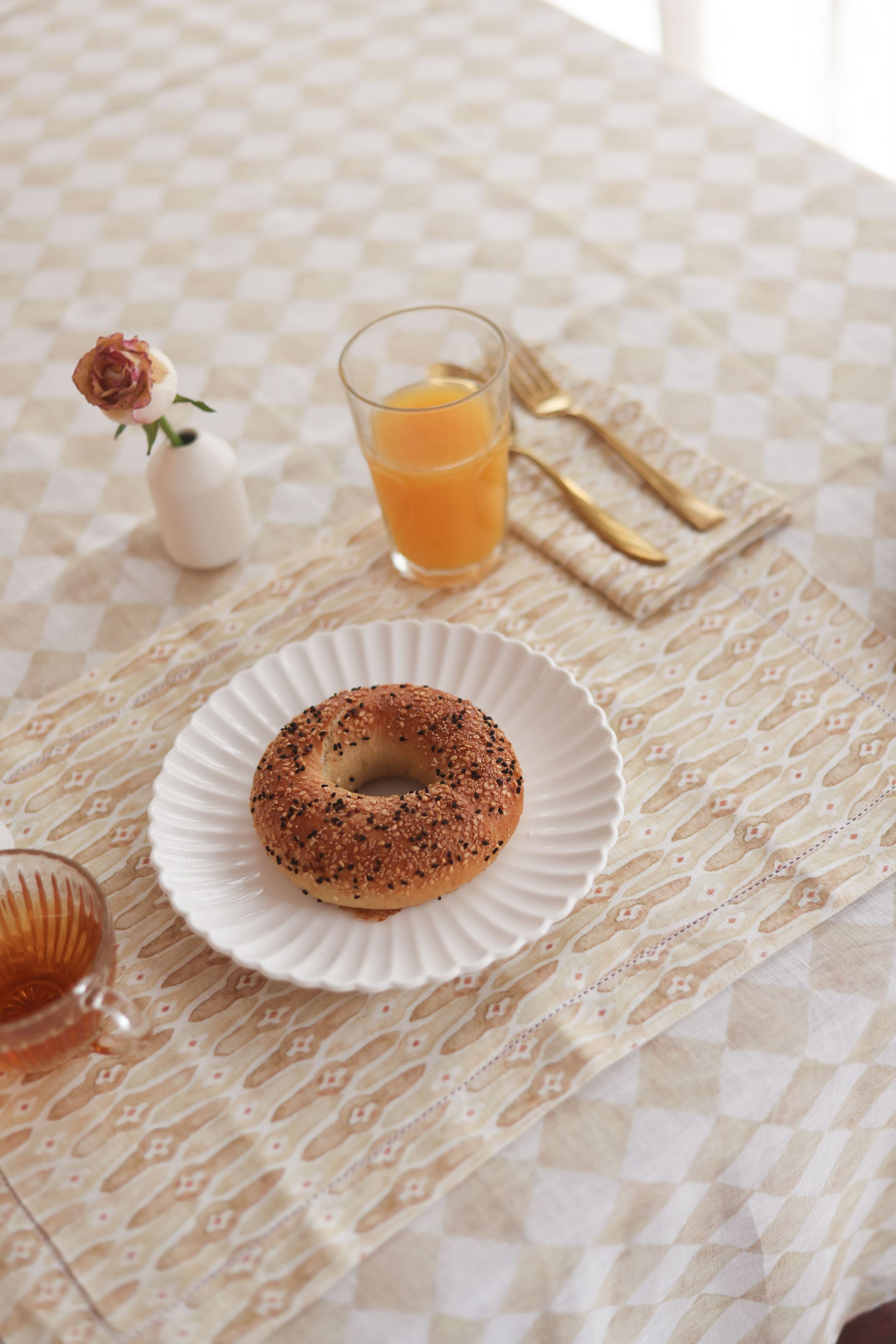 Checker Beige Linen Table Cover