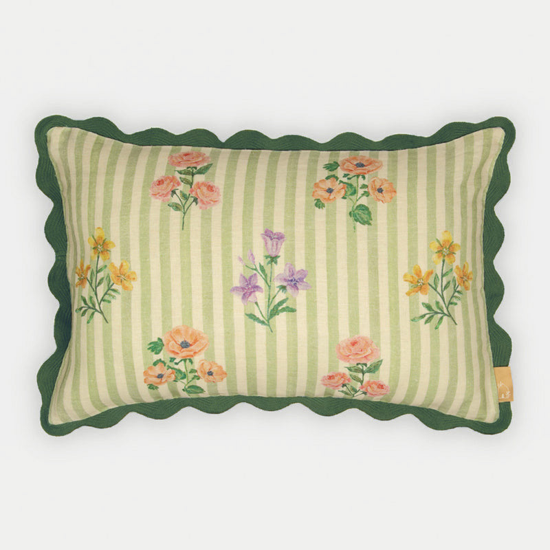 Rosalia Forest Green Linen Oblong Cushion Cover