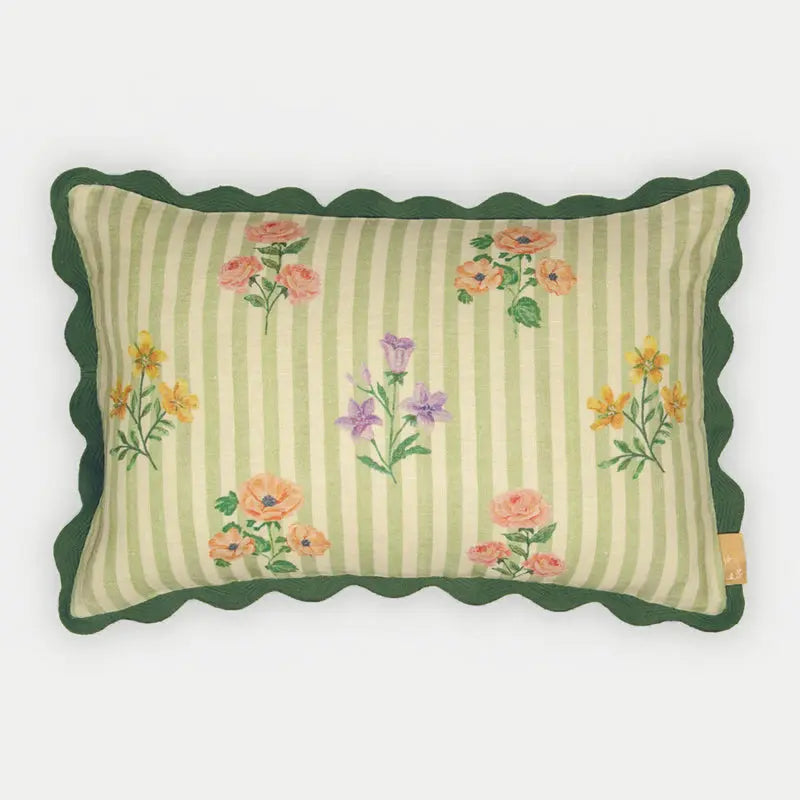 Rosalia Forest Green Linen Oblong Cushion Cover SanctuaryLiving