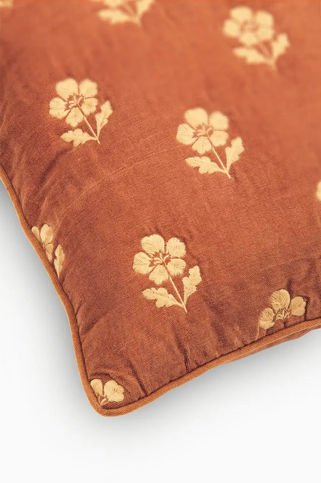 Lucia Terracotta Embroidered Velvet Cushion Cover SanctuaryLiving