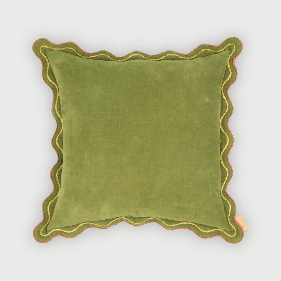 Aurora Scallop Forest Green Embroidered Cushion Cover