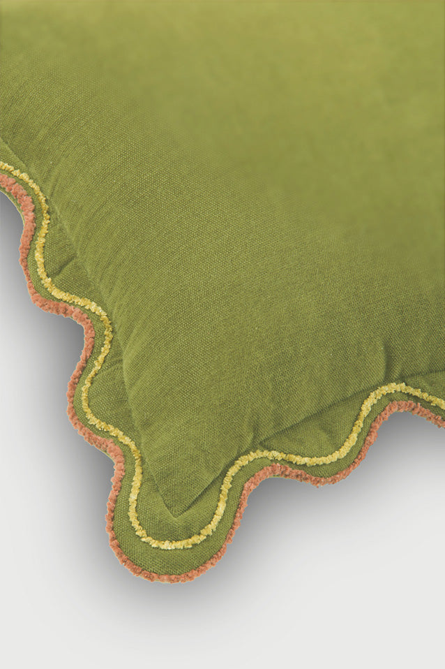 Aurora Scallop Forest Green Embroidered Oblong Cushion Cover