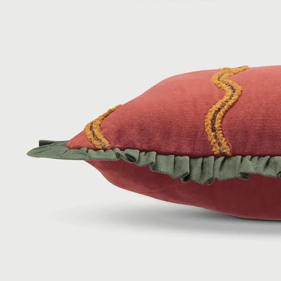 Aria Ruffle Carmine Embroidered Lumbar Cushion Cover SanctuaryLiving