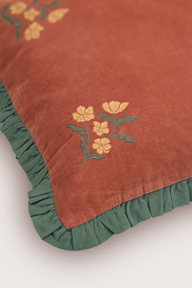 Sienna Carmine Embroidered Velvet Cushion Cover