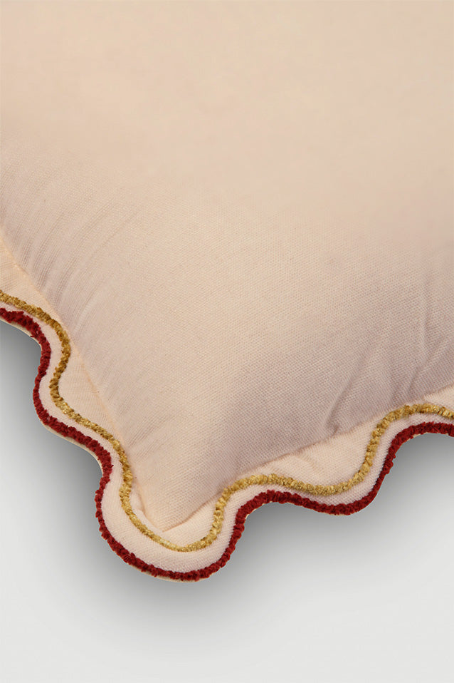 Aurora Scallop Oatmeal Embroidered Oblong Cushion Cover