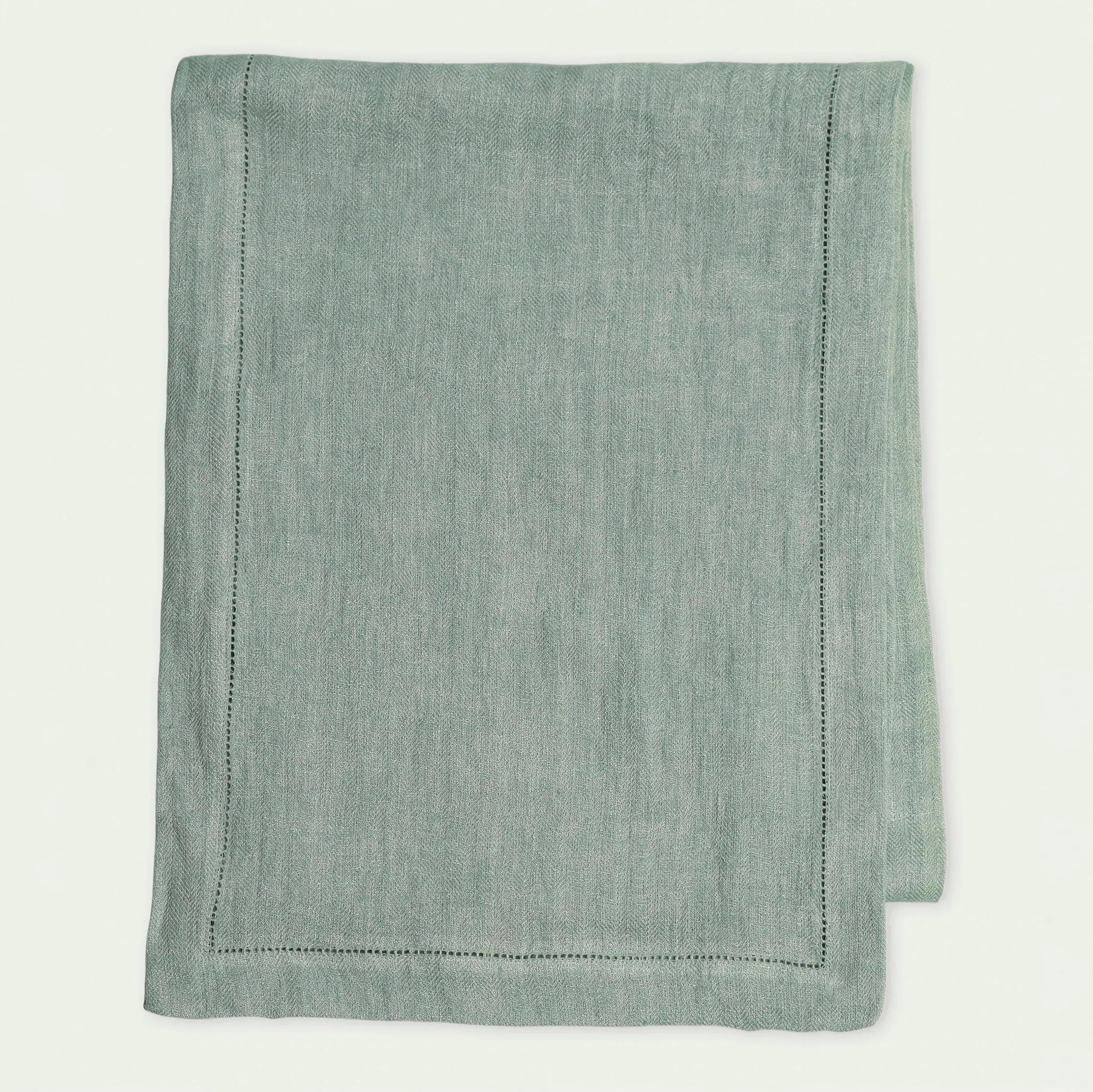 Duck Egg Herringbone Linen Table Runner SanctuaryLiving