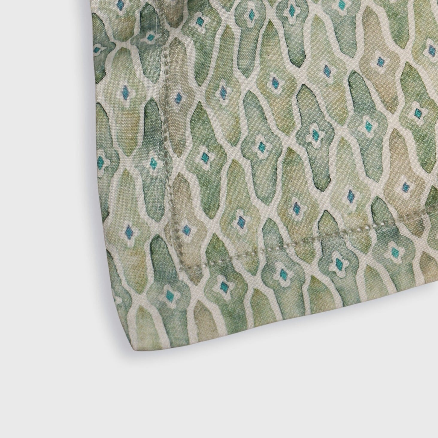 Mosaic Sage Linen Table Runner