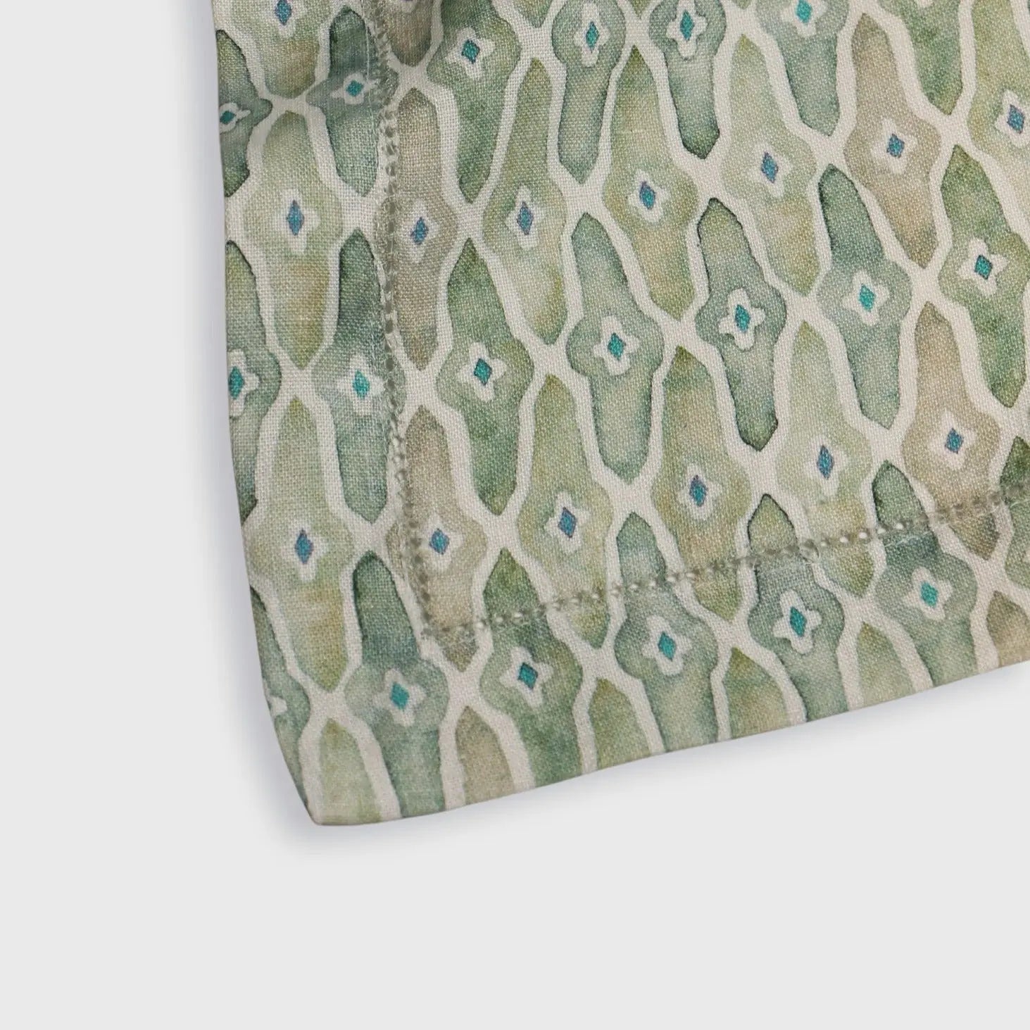 Mosaic Sage Linen Table Runner SanctuaryLiving