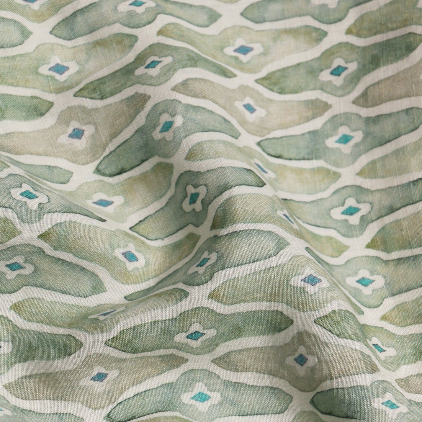 Mosaic Sage Linen Table Runner