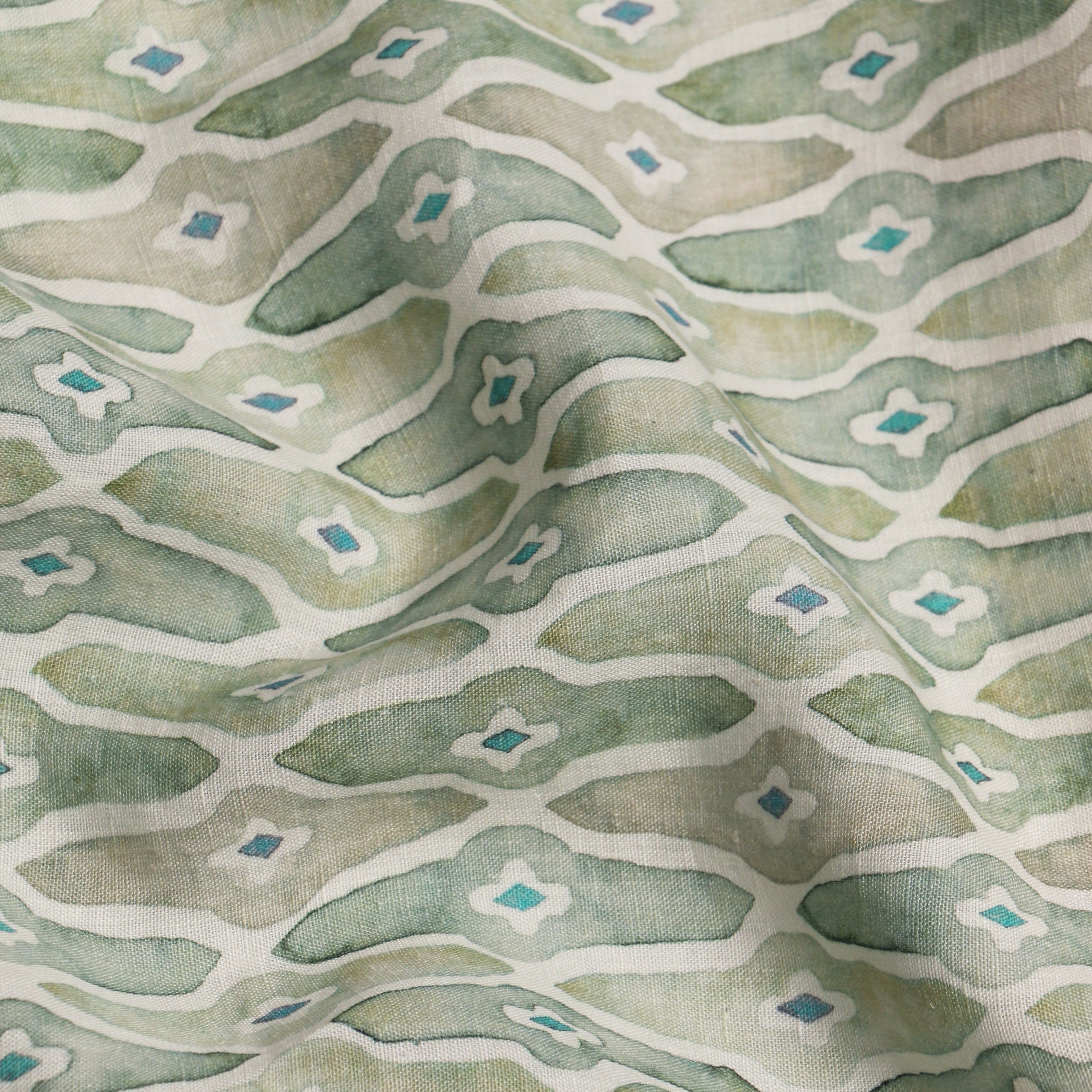 Mosaic Sage Printed Linen Fabric