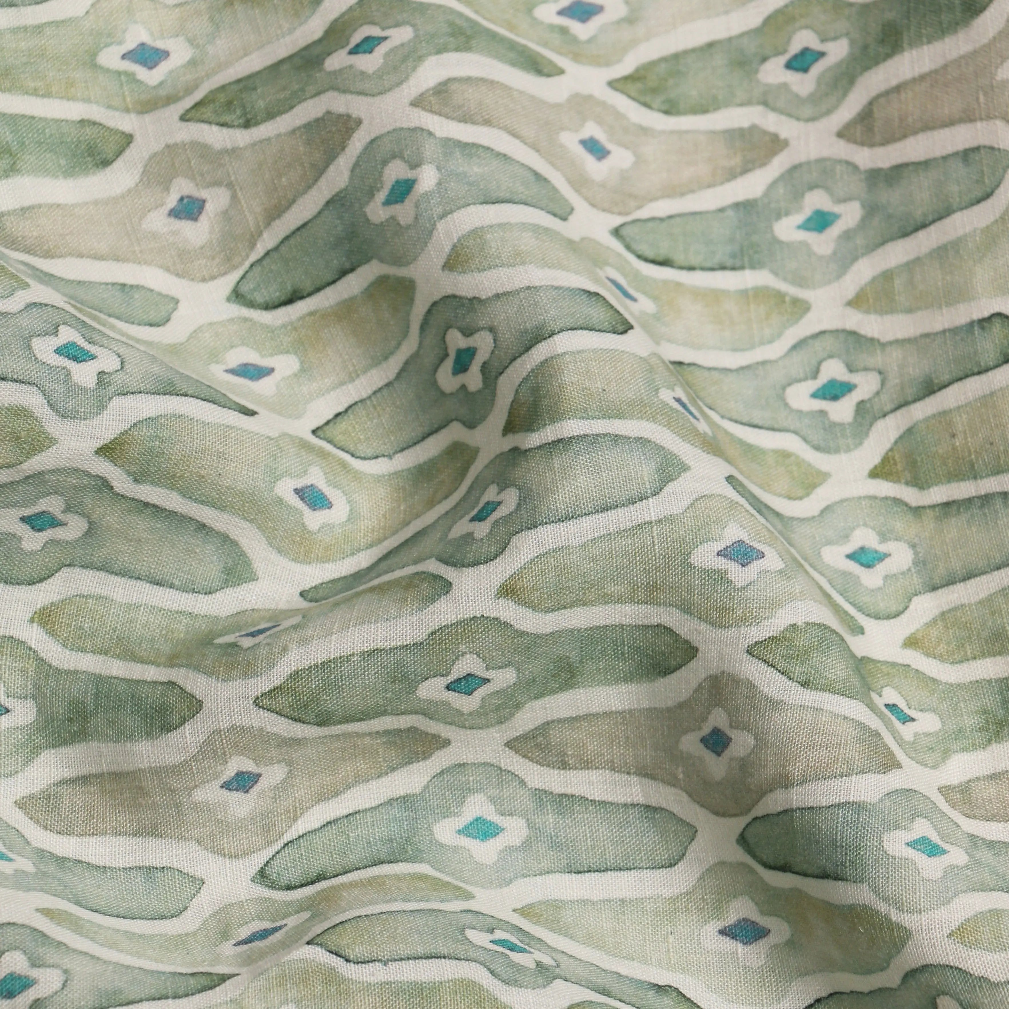Mosaic Sage Printed Linen Fabric SanctuaryLiving