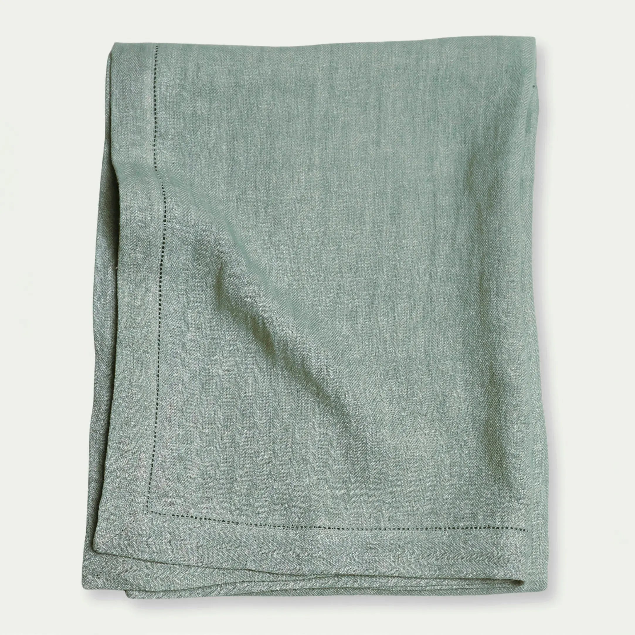 Duck Egg Herringbone Linen Table Cover SanctuaryLiving