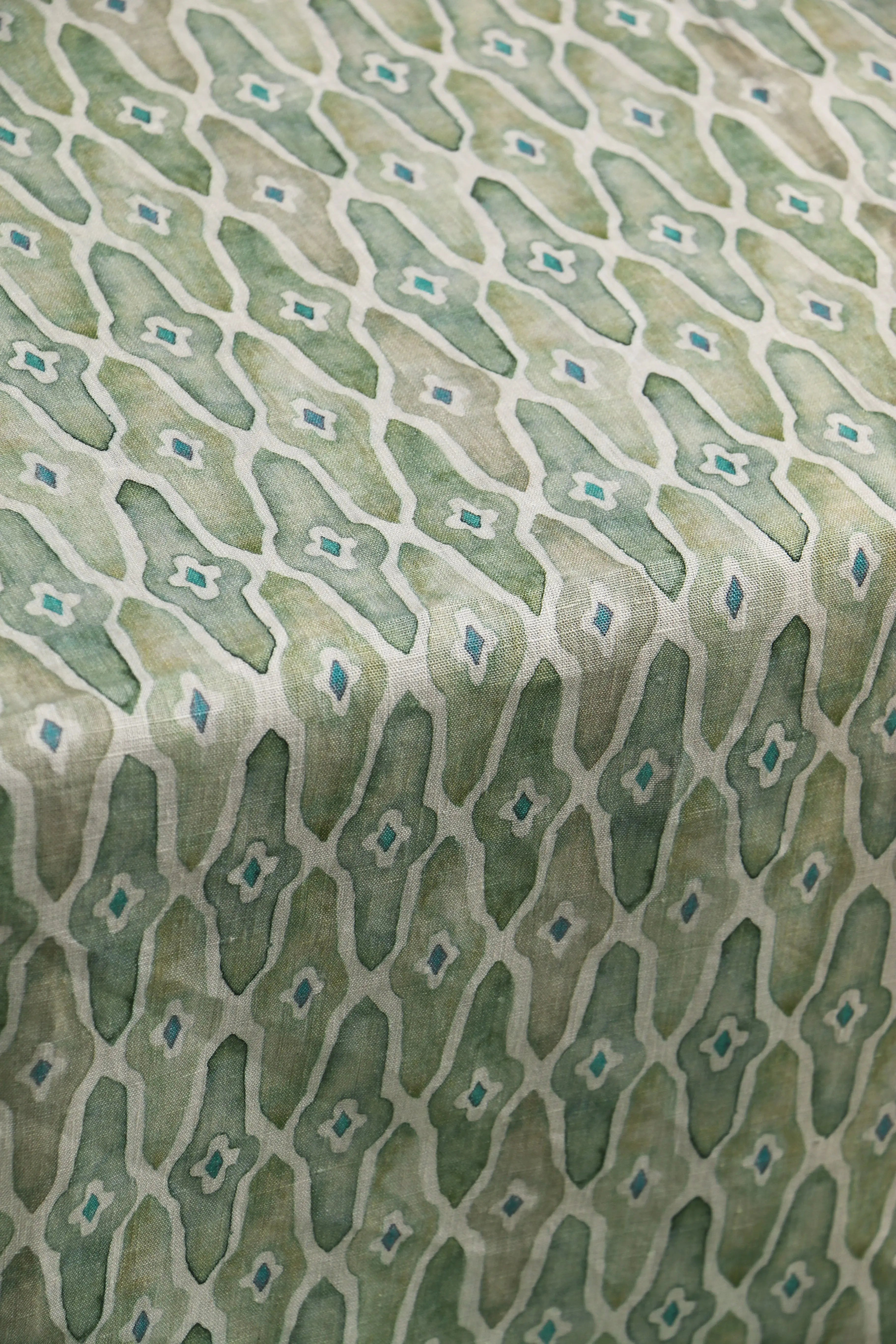 Mosaic Sage Printed Linen Fabric SanctuaryLiving
