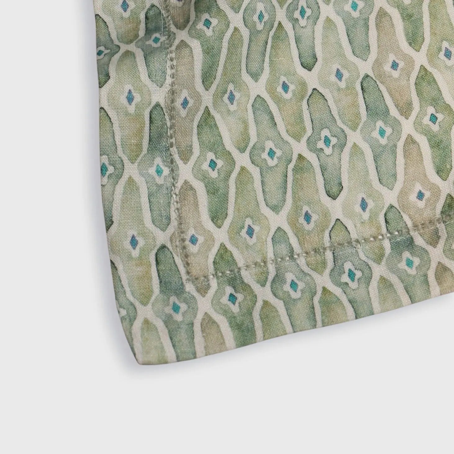 Mosaic Sage Linen Table Cover SanctuaryLiving