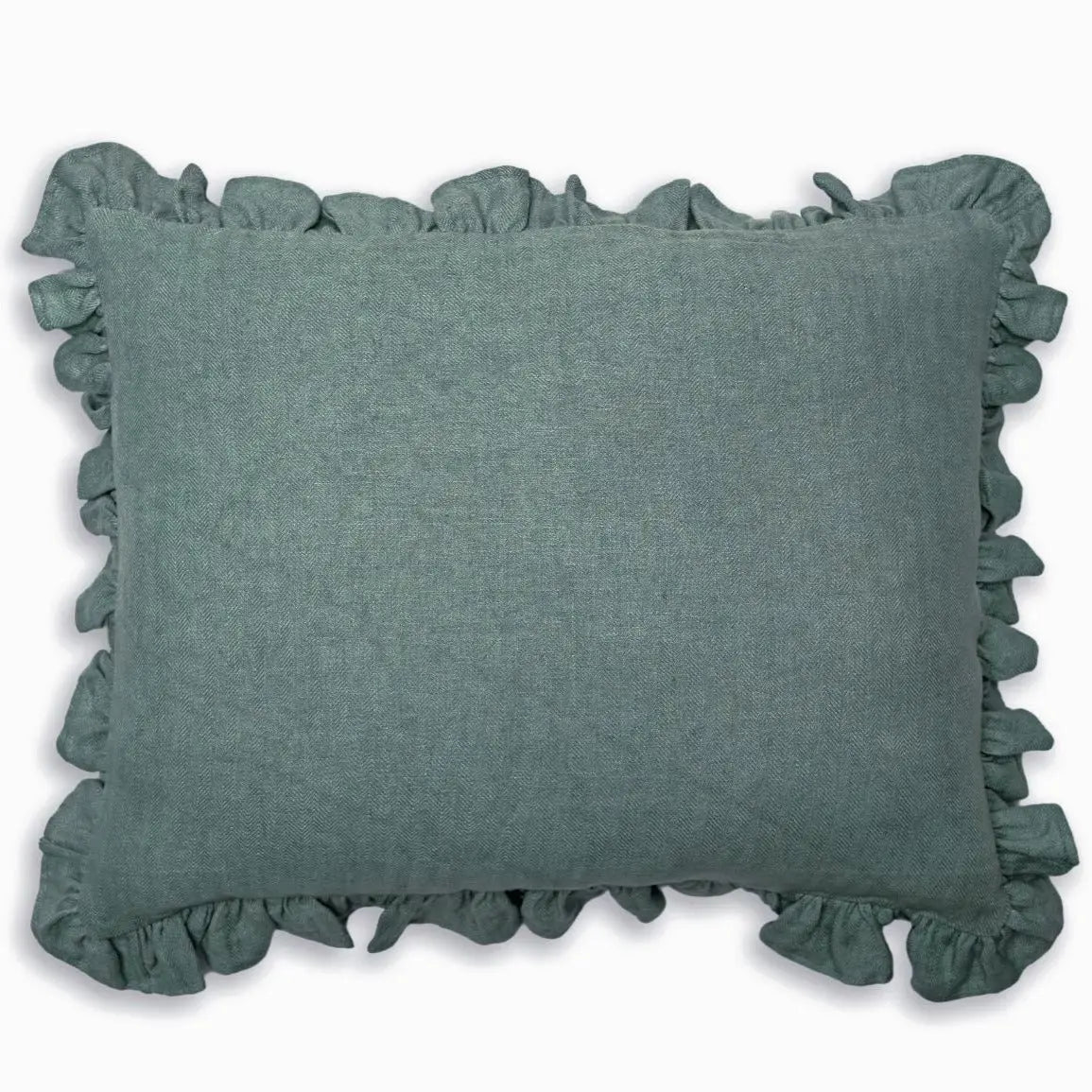 Linen Ruffle Teal Pillow Cover SanctuaryLiving