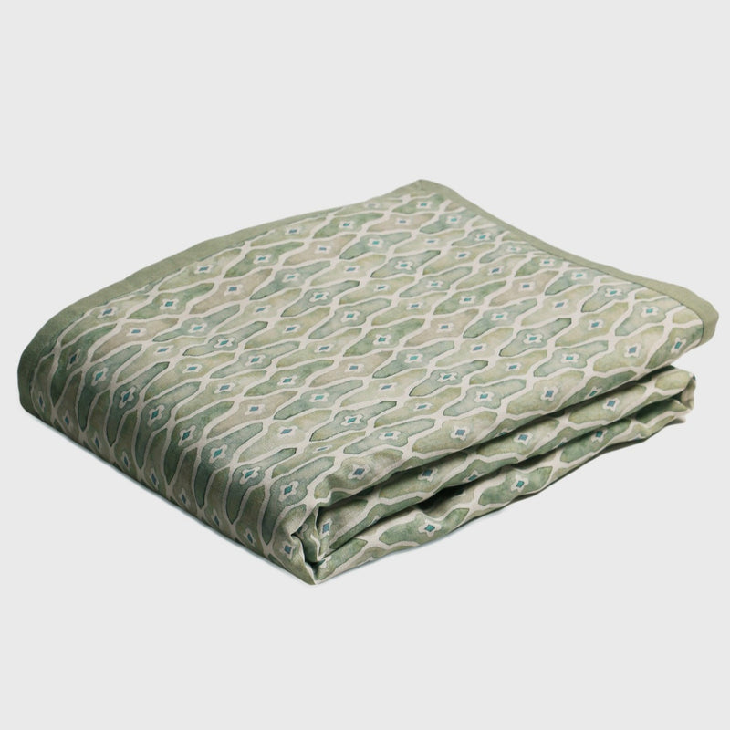 Mosaic Sage Linen Bedspread