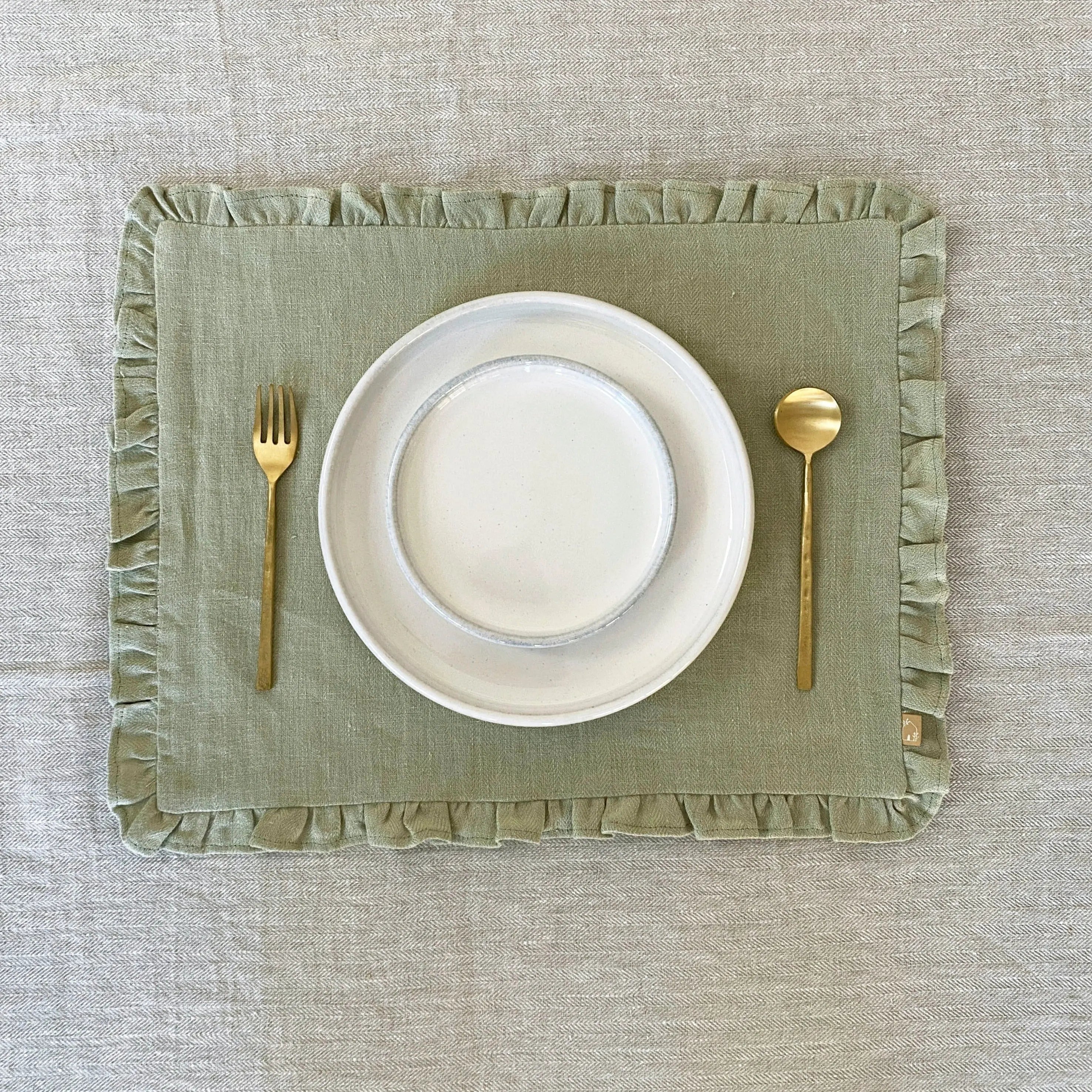 Herringbone Ruffle Sage Table Mats-Set of 2 SanctuaryLiving