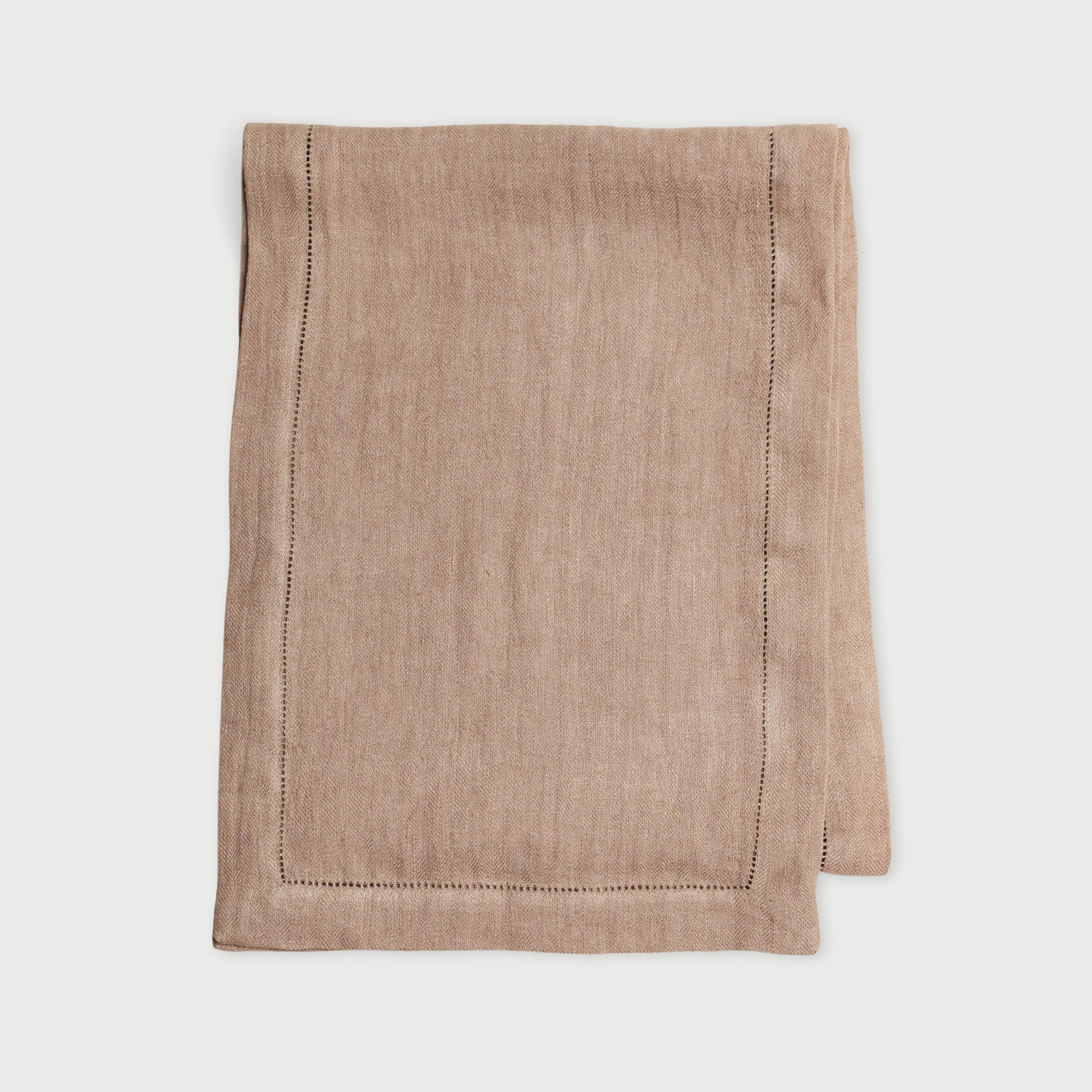 Blush Herringbone Linen Table Runner SanctuaryLiving