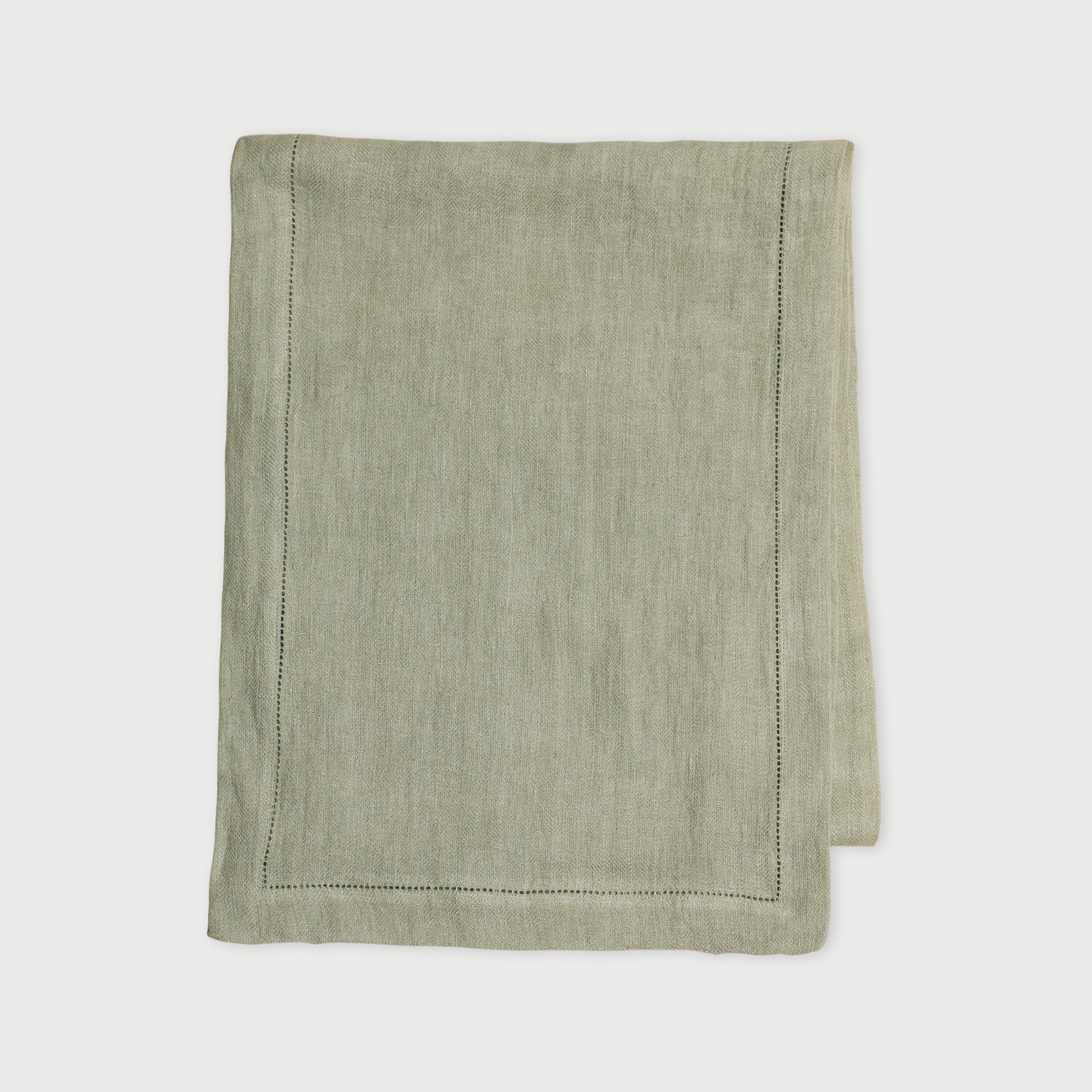 Sage Herringbone Linen Table Runner