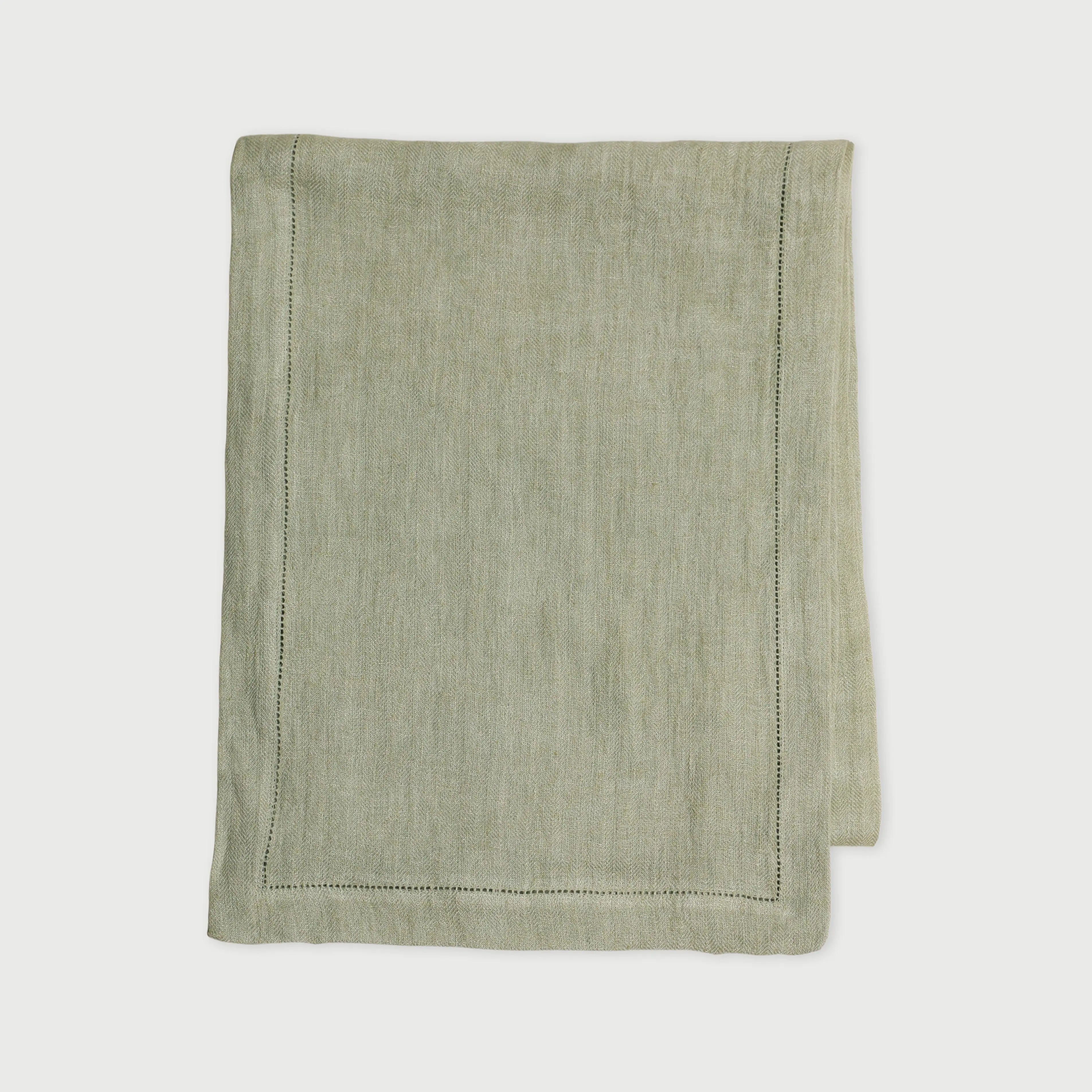 Sage Herringbone Linen Table Runner SanctuaryLiving