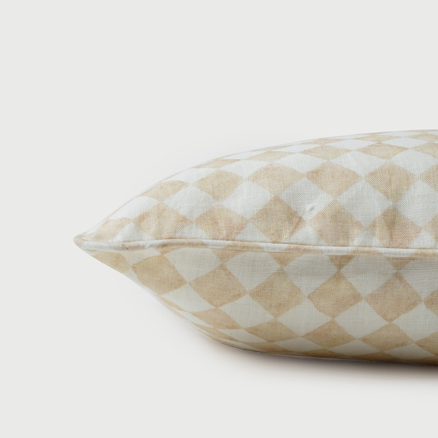 Checker Beige Linen Lumbar Cushion Cover