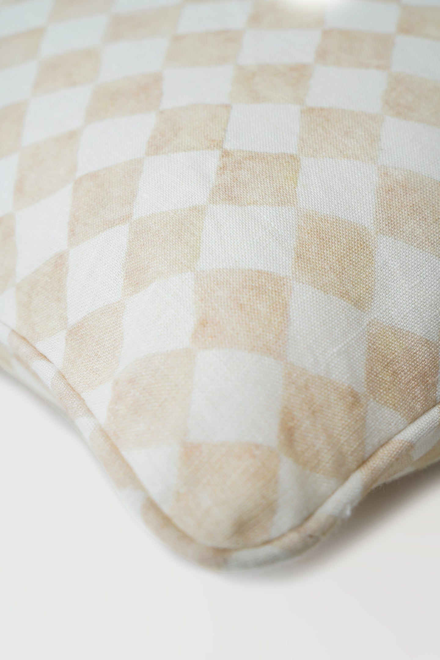 Checker Beige Linen Lumbar Cushion Cover