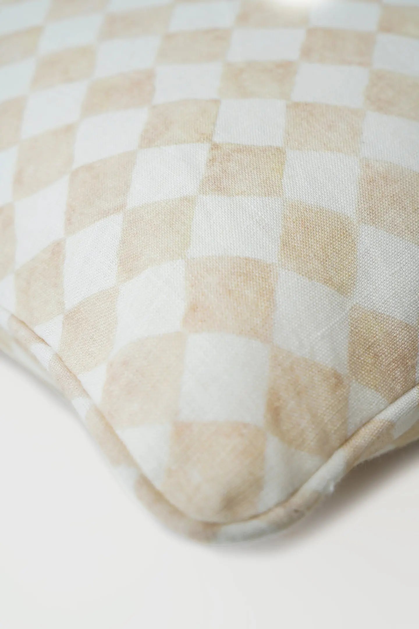 Checker Beige Linen Lumbar Cushion Cover SanctuaryLiving