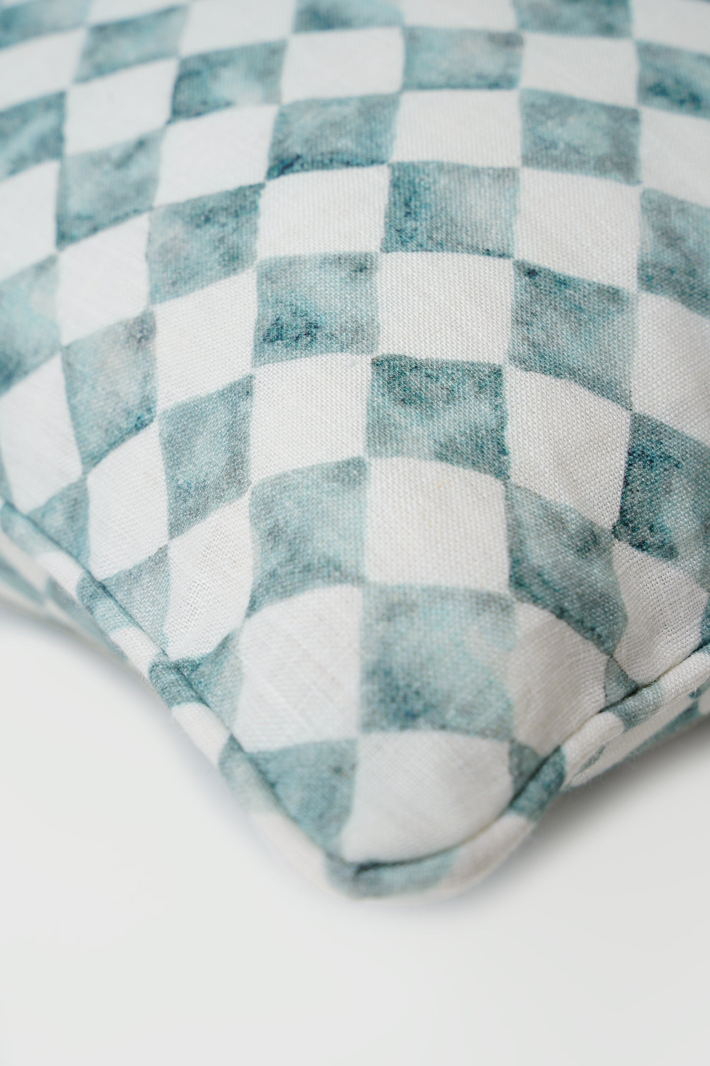 Checker Blue Lumbar Linen Cushion Cover