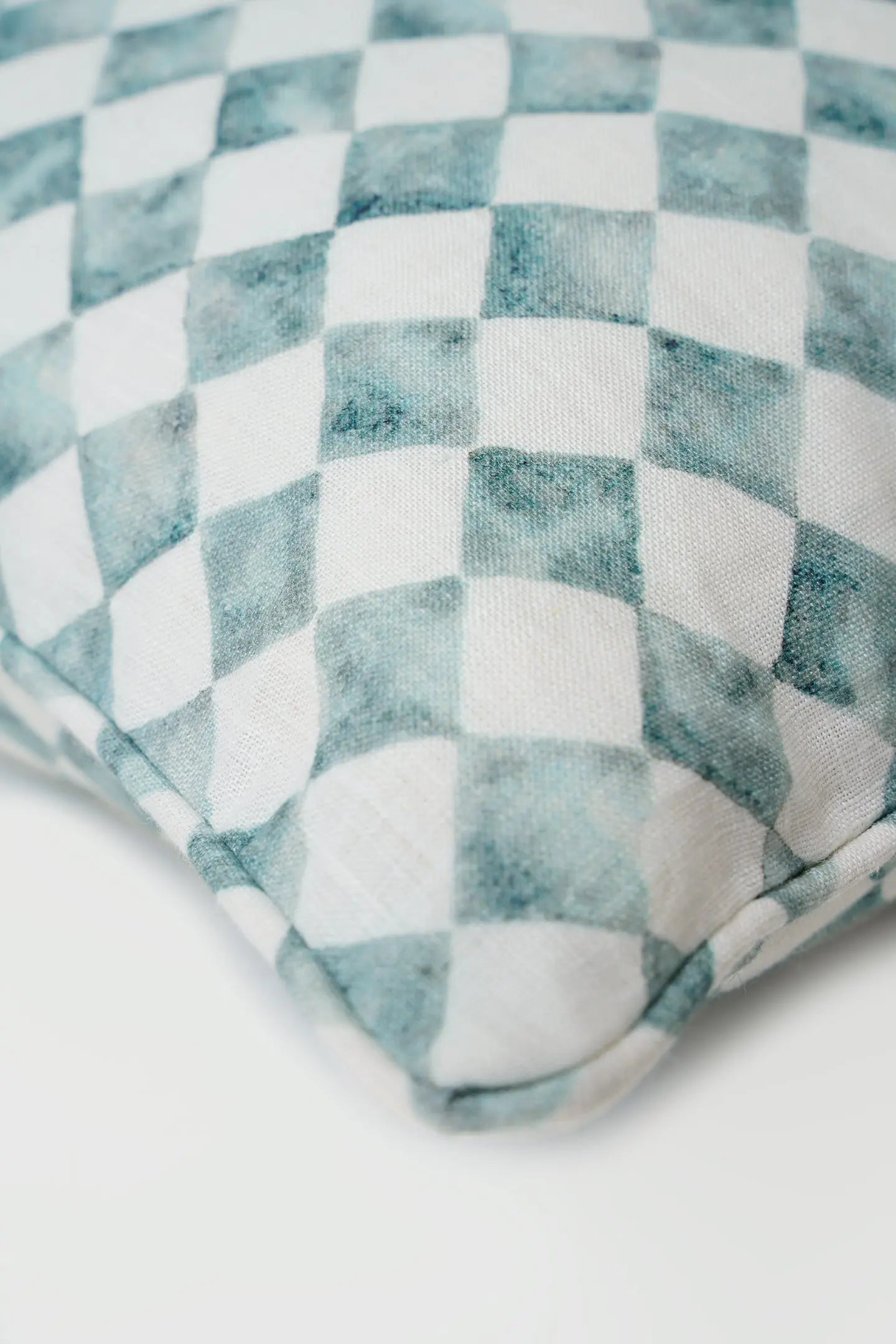 Checker Blue Lumbar Linen Cushion Cover SanctuaryLiving