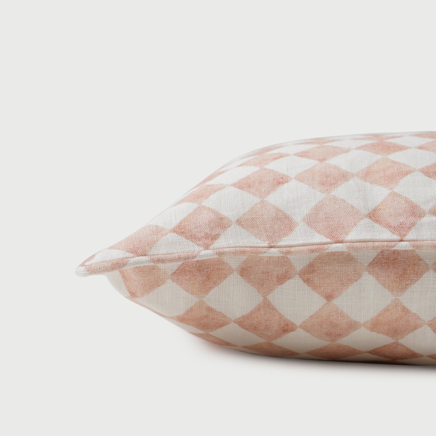 Checker Blush Linen Lumbar Cushion Cover
