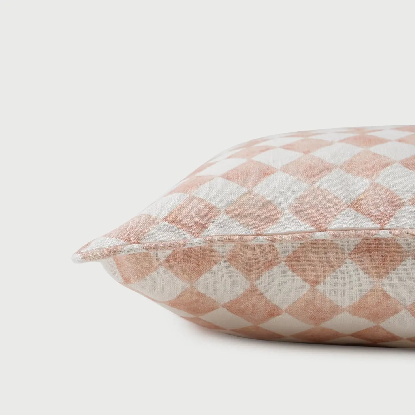 Checker Blush Linen Lumbar Cushion Cover SanctuaryLiving