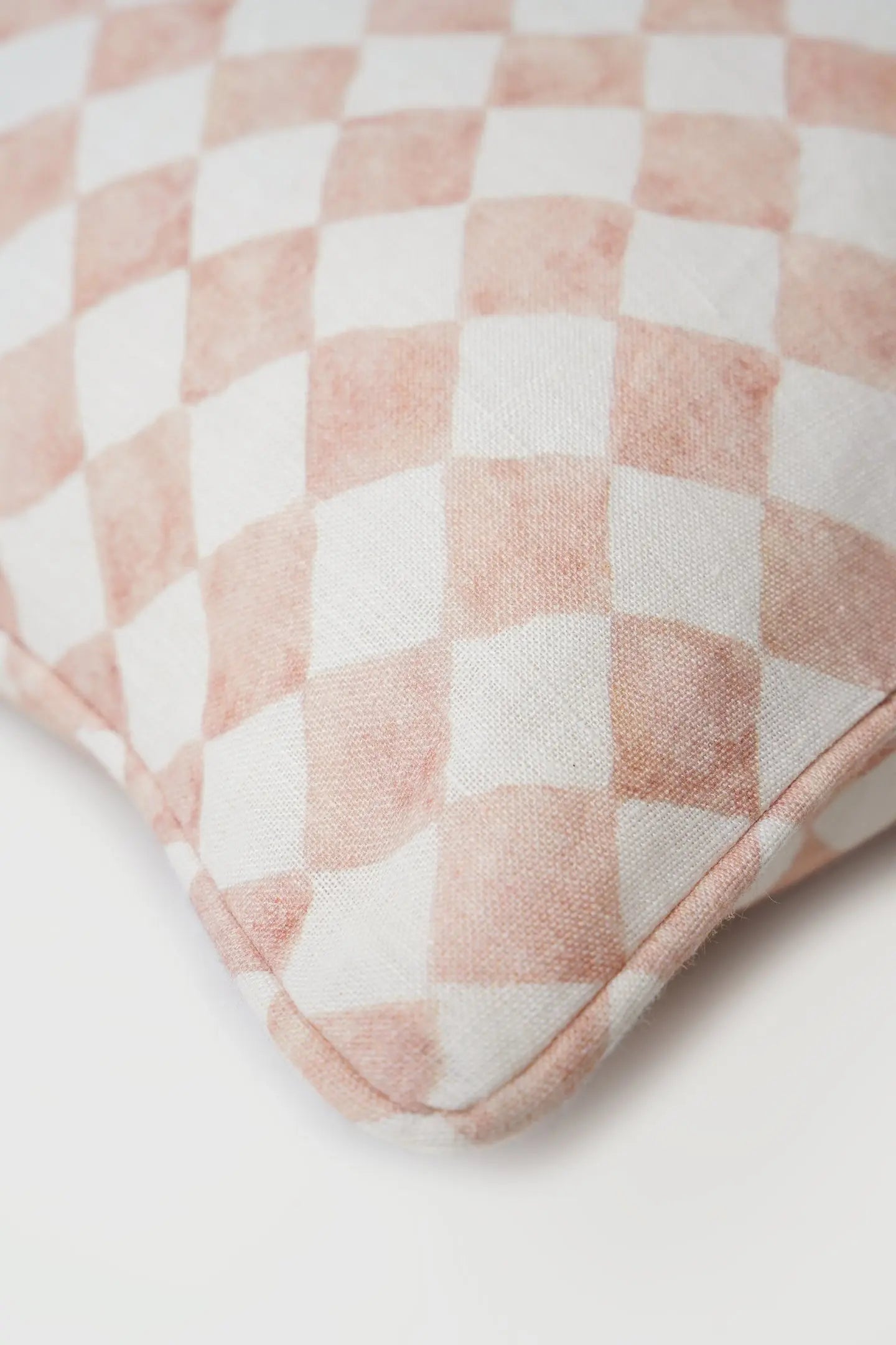 Checker Blush Linen Lumbar Cushion Cover SanctuaryLiving