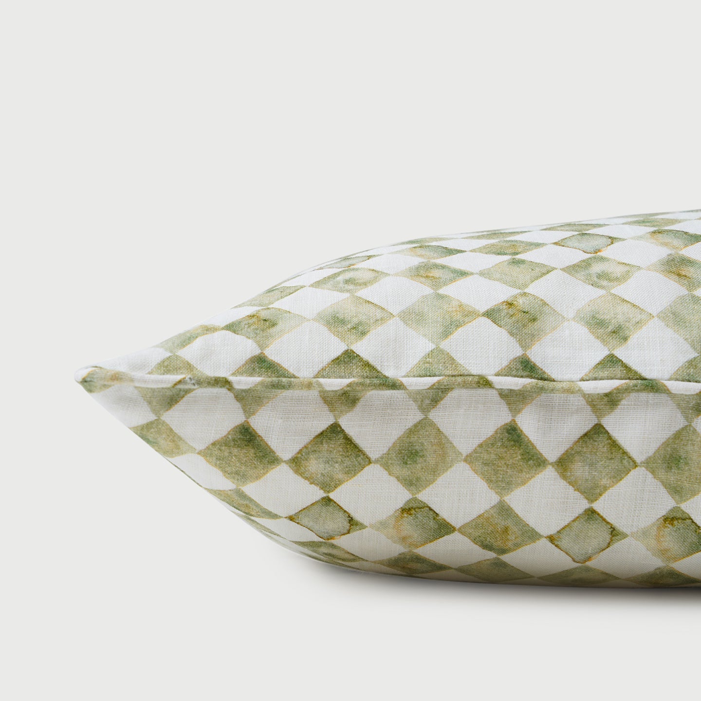 Checker Green Linen Lumbar Cushion Cover