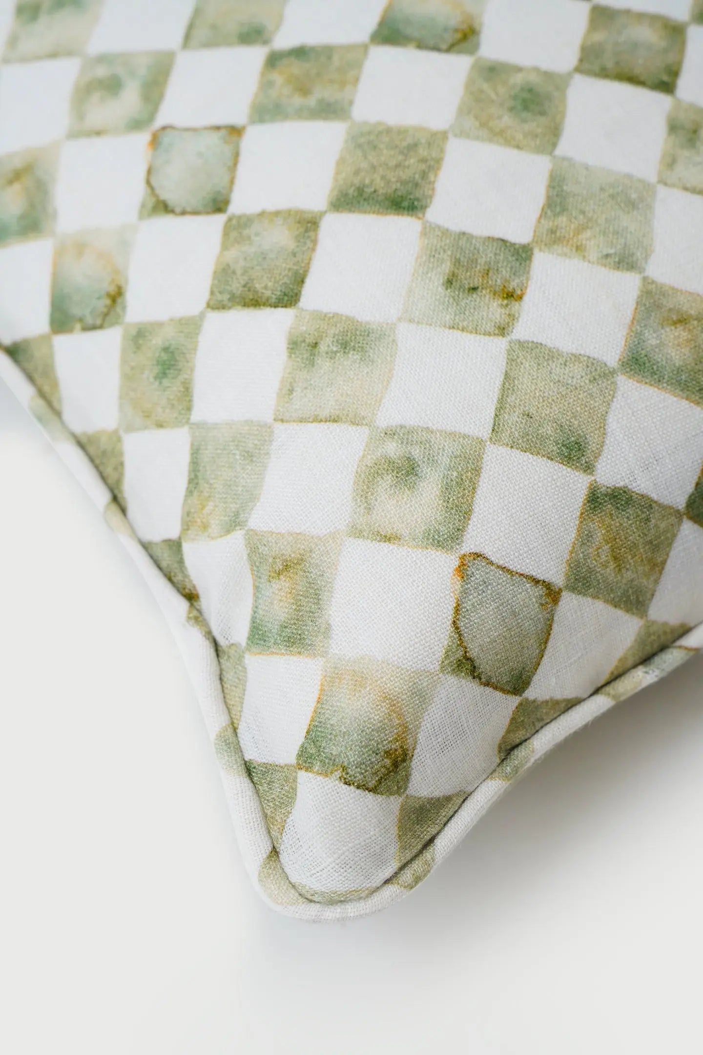 Checker Green Linen Oblong Cushion Cover SanctuaryLiving