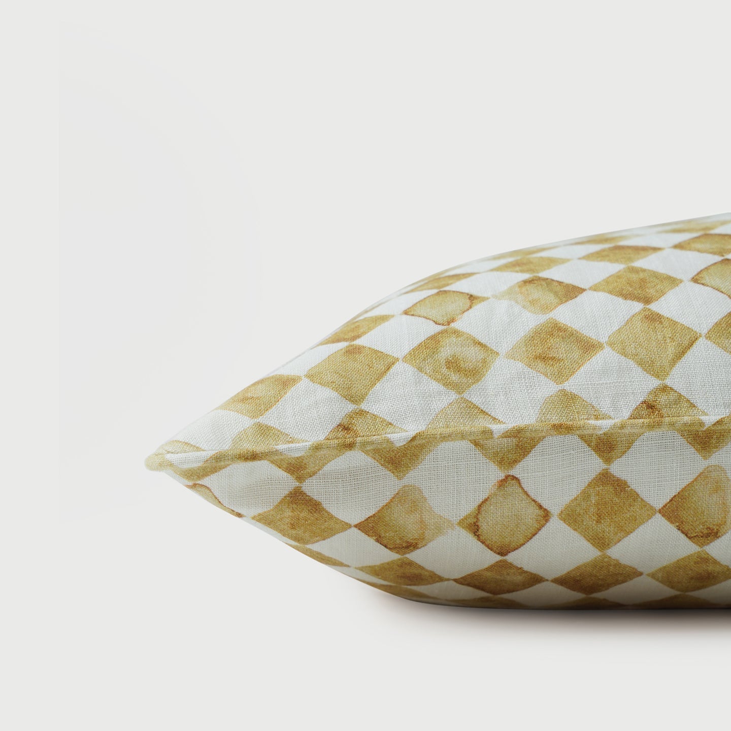 Checker Ochre Linen Lumbar Cushion Cover