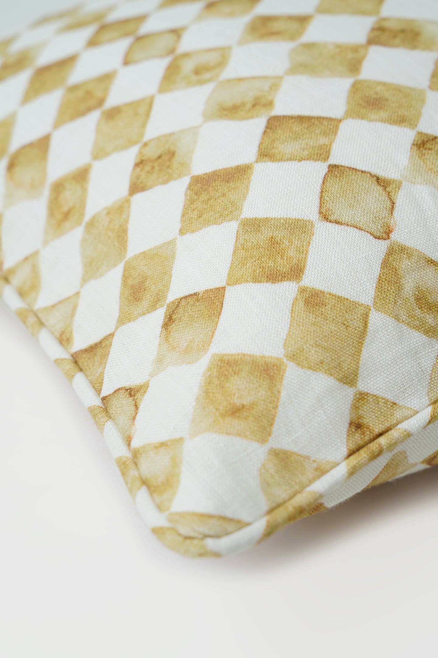 Checker Ochre Linen Lumbar Cushion Cover