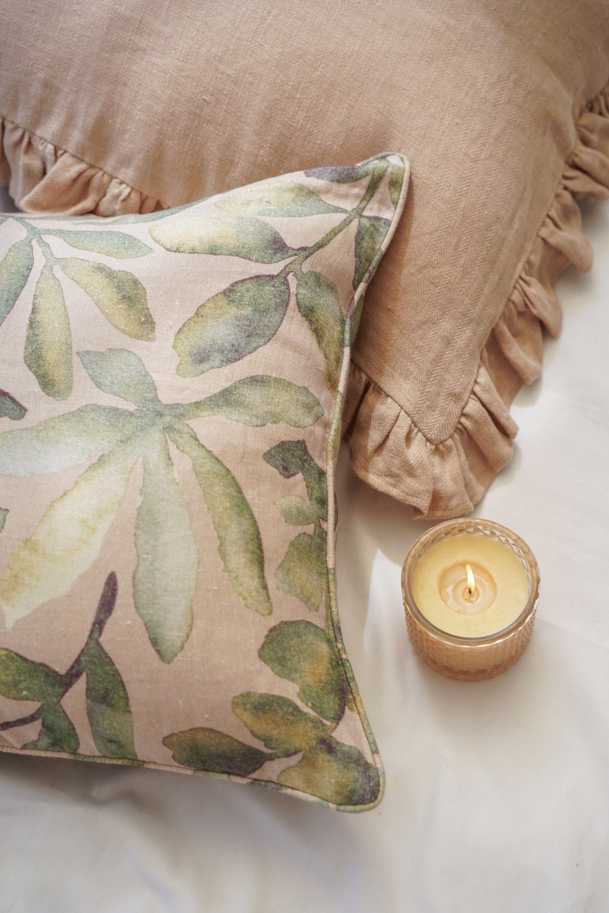 Linen Ruffle Blush Pillow Cover